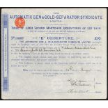 Great Britain: Automatic Gem & Gold Separator Syndicate Ltd., £100 debenture, [1896], #30 of on...