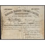 Great Britain: Barned's Banking Co. Ltd., £50 shares, 1866, #1034 scrollwork at left, black. Ba...