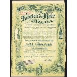 Roumania: Fabrica de Bere Azuga, pair of certificates for i nominative share, 11 Martie 1923, #...