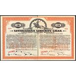 Lithuania: 5% Liberty Loan, 1919, specimen bond for $50 printed by the American Bank Note Co.,...