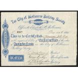 Australia: City of Melbourne Building Society, one paid-up share, 188[5], #2047, scrollwork at...