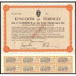 Norway: Kingdom of Norway 5½% 20 Year External Loan of 1965, a specimen bond for $1000, coat of...