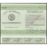 Norway: City of Bergen 5½% 20 Year External Loan of 1964, a specimen bond for $1000, black with...