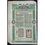 China: 1910, 5% Tientsin Pukow Railway Supplementary Loan, a group of 8 bonds for £100, issued...