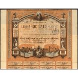 France: Soc. Générale de Librarie Catholique, 500 franc share, Paris 1886, #422, attractive pie...