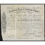 Australia: Colonial Bank of Australasia Ltd., £9 15s shares, 189[3], #355, scrollwork at left,...