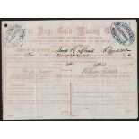 Australia: Band of Hope Gold Mining Company, £5 shares, 186[5], pink printing by Charles Boyd o...