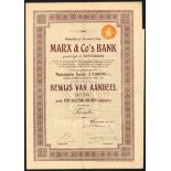 Netherlands: Marx & Co's Bank, Rotterdam, a trio of 1000 gulden shares dated May 1913 and Decem...