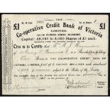 Australia: Co-operative Credit Bank of Victoria Ltd., £1 shares, 190[13], #1080, black. VF and...