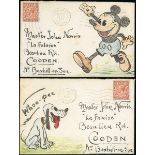 The Dr. Paul Ramsay Collection of Hand Painted Envelopes 1933 (Oct. - Nov.) four hand coloured...