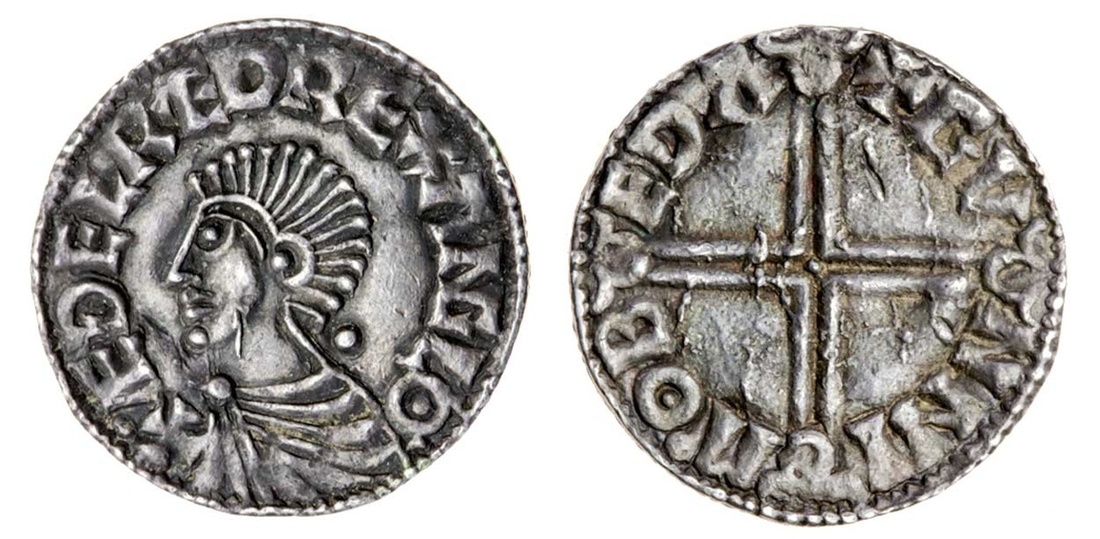 Aethelred II (978-1016), Penny, 1.68g, Long Cross type, Bedford, Gunni, + æÐdelræd rex anglo, n...