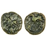 Cantii, uninscribed coinage (c. 50-25 BC), bronze Unit, 2.51g, horned and winged quadruped left...