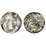 Cnut (1016-36), Penny, pointed helmet type, "London", 0.73g, + cnvt rex a, bust left, rev. edpn...