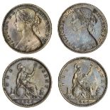 Victoria (1837-1901), Pennies, 1864, dies 6+G (2), type i, 'upper serif 4' (Freeman 48); anothe...