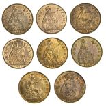 George V (1910-36), Pennies, third issue (8), 1928-36, modified bare head left, (S.4055), vari...