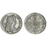 Charles II (1660-85), Shilling, 1676, rev. five strings to harp (ESC 536 {1047}; S.3375), dig b...