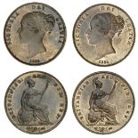 Victoria (1837-1901), Pennies, 1855 (2), def-:, ornamental trident; another, the second 5 re-e...