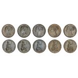 Victoria (1837-1901), Farthings (5), 1850, 5 over 4 (?), fid:; 1851; 1852; 1853, ww raised on t...