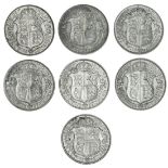 George V (1910-36), Halfcrowns (7), 1920-26, recut shallow bare head left, rev. crowned shield...