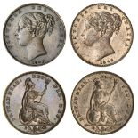 Victoria (1837-1901), Farthings (2), 1842; 1843, 'arabic 1' in date (BMC [Peck] 1562; 1563; S.3...