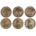 Victoria (1837-1901), Halfpennies (3), 1857, incuse dots on shield; 1858 (2), 8 over 7; another...