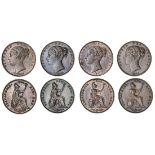 Victoria (1837-1901), Farthings (4), 1845; 1846, reg:, fid:, def:; 1847, fid., def:; 1848, fi.....