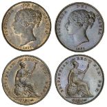 Victoria (1837-1901), Pennies, 1853 (2), def-:, ornamental trident; another, def:, plain triden...