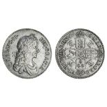 Charles II (1660-85), Shilling, 1668 over 7 or 3, rev. seven strings to harp (ESC 513 [R2] {103...