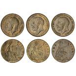 George V (1910-36), Pennies, Heaton mint (3), 1912-H, dies 1+A (Freeman 173); also, dies 2+B (2...