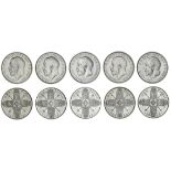 George V (1910-36), Florins (9), 1911-19, bare head left, rev. crowned shields cruciform, emble...