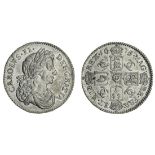 Charles II (1660-85), Sixpence, 1675 over 4, rev. four strings to harp (ESC 568 {1514} - but 4...