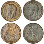 George V (1910-36), Pennies, King's Norton mint, dies 2+B (2), 1918-KN (Freeman 184); another,...