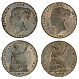 Victoria (1837-1901), Pennies, 1854 (2), def:, plain trident; another, def-:, ornamental triden...
