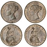 Victoria (1837-1901), Halfpennies (2), 1848 over 7; 1851, incuse dots on shield (BMC [Peck] 153...