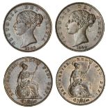 Victoria (1837-1901), Halfpennies (2), 1843; 1844 (BMC [Peck] 1527; 1528; S.3949), extremely fi...