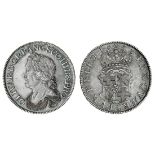 Cromwell, Crown, 1658 over 7, laureate and draped bust left, rev. crowned shield, has nisi peri...