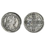 Charles II (1660-85), Sixpence, 1675 over 4, rev. four strings to harp (ESC 568 {1514} - but 4...