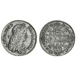 Charles II (1660-85), Halfcrown, 1663, first laureate and draped bust right, rev. crowned shiel...