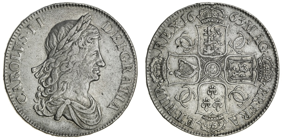 Charles II (1660-85), Crown, 1663, first bust variety, rev. no stop after fra, second revised s...