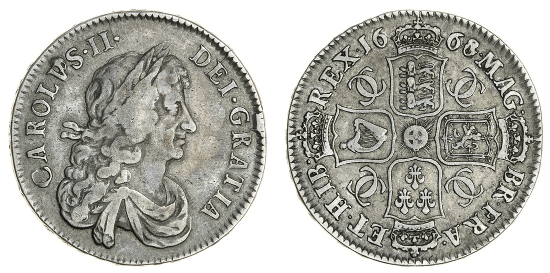 Charles II (1660-85), Halfcrown, 1668 over 4, third bust, v of carolvs over misplaced s, rev. s...