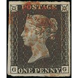 Great Britain 1840 One Penny Black Plate 1a GG, good to large margins all round, light red Malt...