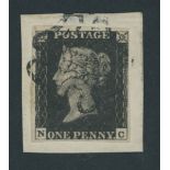 Great Britain 1840 One Penny Black Plate VI NC slightly close to very large margins all round,...