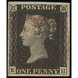 Great Britain 1840 One Penny Black Plate Ib KH recut sidelines, good to large margins, light ru...