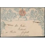 Great Britain 1840 Mulready Two Penny Envelopes a201, dated 16 Oct. 1840 to Gosforth, crisp cen...