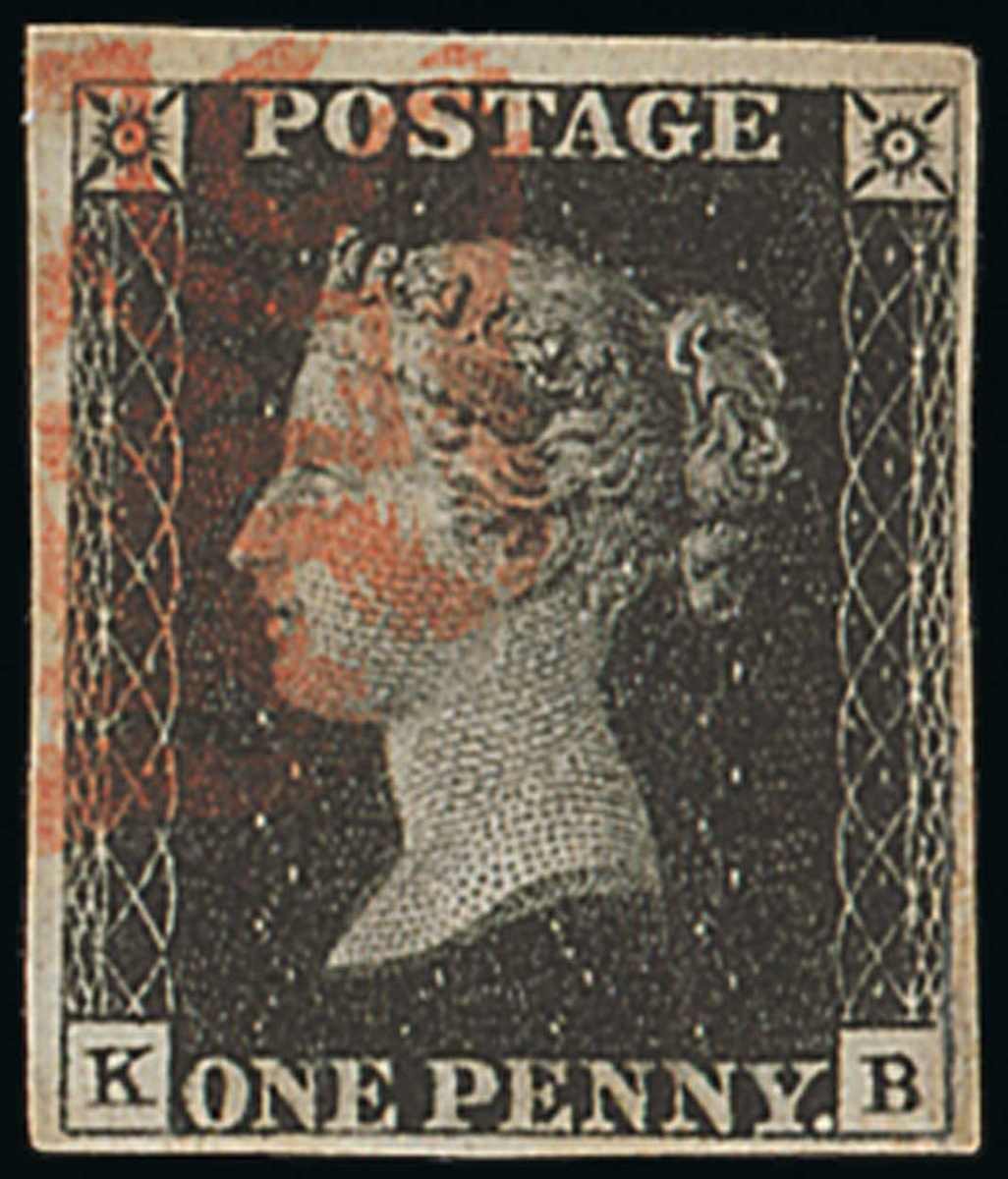 Great Britain 1840 One Penny Black Plate V KB good to large margins all round, orange-red Malte...