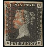 Great Britain 1840 One Penny Black Plate V KB good to large margins all round, orange-red Malte...