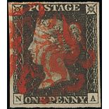 Great Britain 1840 One Penny Black Plate II NA good to large margins all round, vivid red Malte...