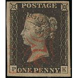 Great Britain 1840 One Penny Black Plate Ia PK large to very large margins, red Maltese Cross c...