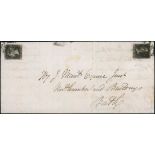 Great Britain 1840 One Penny Black Plate IV SG and TH each placed sideways on entire letter, da...