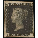 Great Britain 1840 One Penny Black Plate X JF, original gum, just touched at upper right, good...